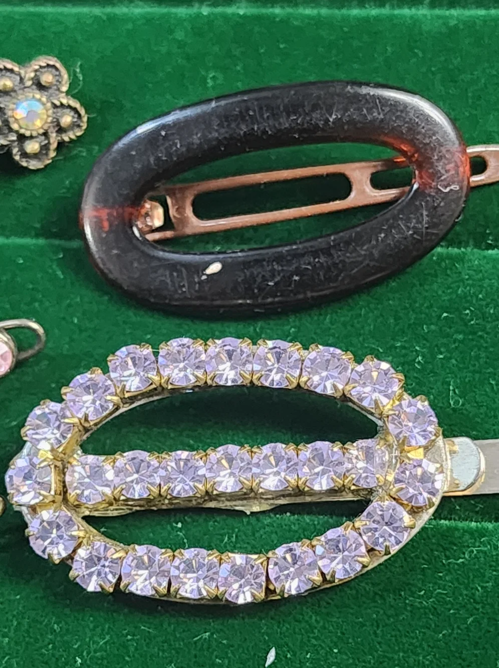 Vintage 80s Set of Decorative Hair Clips - Gold, Rose Gold & Crystal Accents